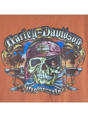 Harley Davidson Orlando Florida Pirate Skull Biker Shirt Size Medium Orange